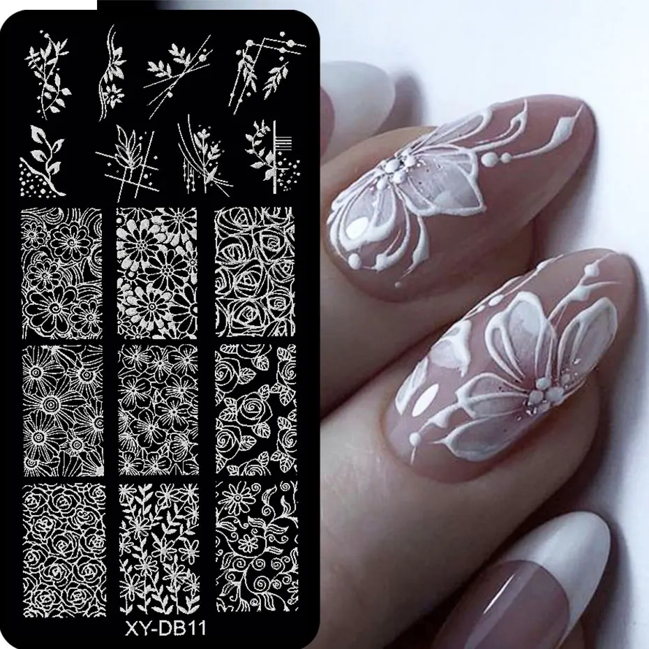 

Lace Floral Nail Art Stamping Plate French Wedding Bohemian Style Polish Printing Template Plate Flower Stencils Manicure 2027