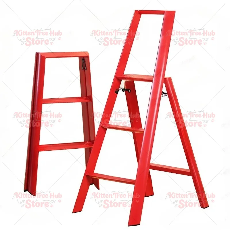Red foldable ladder Multifunctional herringbone ladder Aluminum alloy non-slip thickened 3-step ladder