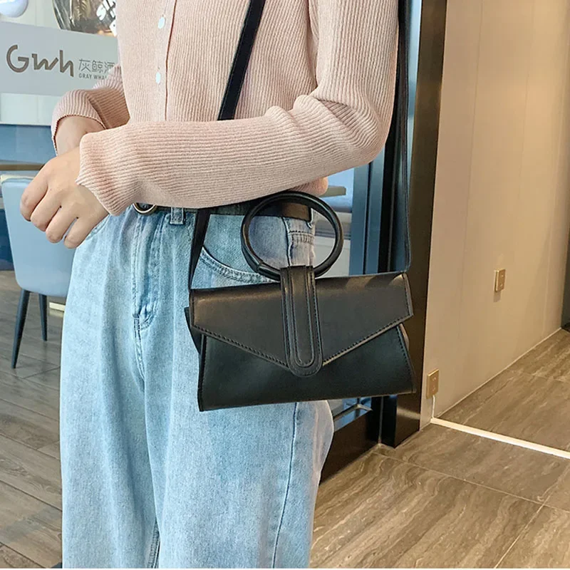 Embreagem diagonal de couro PU feminina, bolsa de mão feminina, bolsa designer simples, monocromática, moda luxuosa, 2022