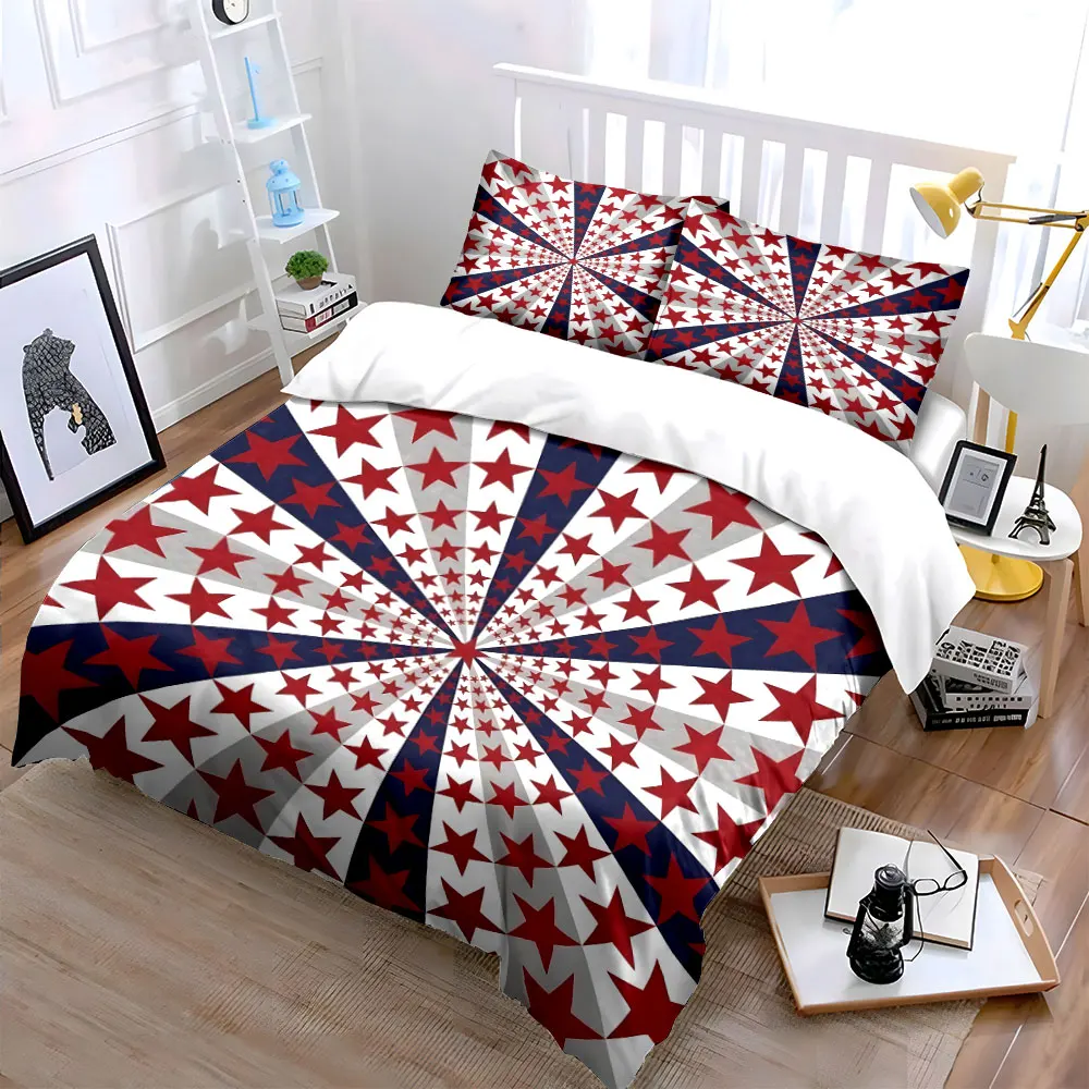 

Patriotic Red Star Decoration Set Soft Skin-Friendly Bedding Set Includes 1 Duvet Cover And 2 Pillowcase, Gift
