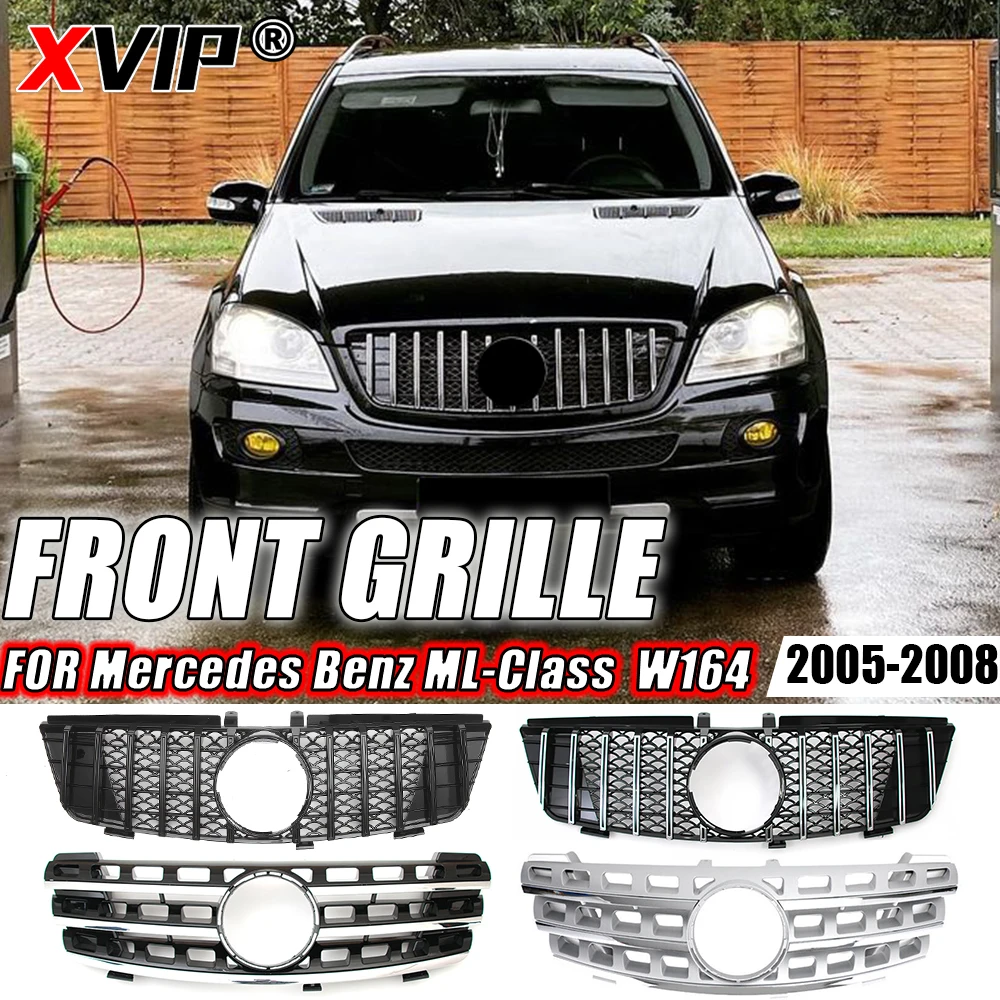 XVIP Black GTR Style Front Racing Grille For Mercedes Benz ML W164 05-08 ML320 ML350 ML500 Chrome Diamonds Style Bumper Grilles