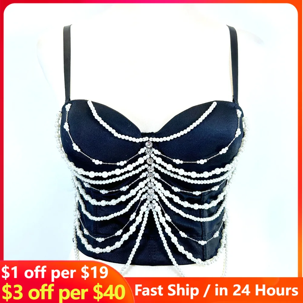 

High Quality Fishbone Tank Top Sexy Unique Design Tassel Beading Body Shaped Corset Top Push Up Bra Crop Tops ropa de mujer New