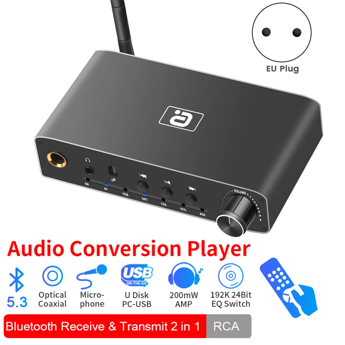 Bluetooth Receiver Transmitter 2 in 1 Coaxial Optical Digital to Analog Audio Converter Headphone Amp Adapter-EU Plug