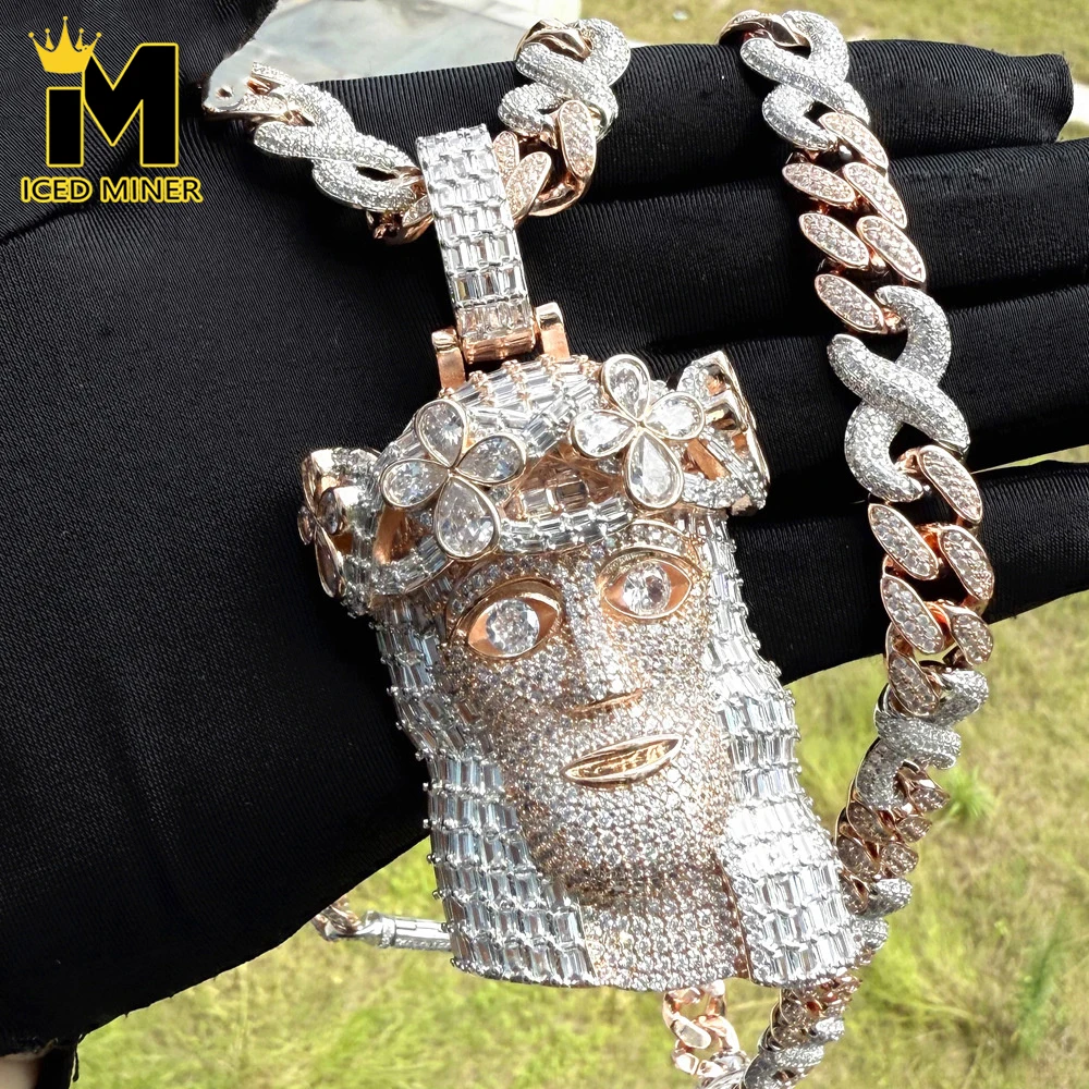 

Icedminer Jesus Iced Out Cuban Link Chain Necklaces Set Men Women Bling Zircon Hip Hop Jewelry Free Shipping