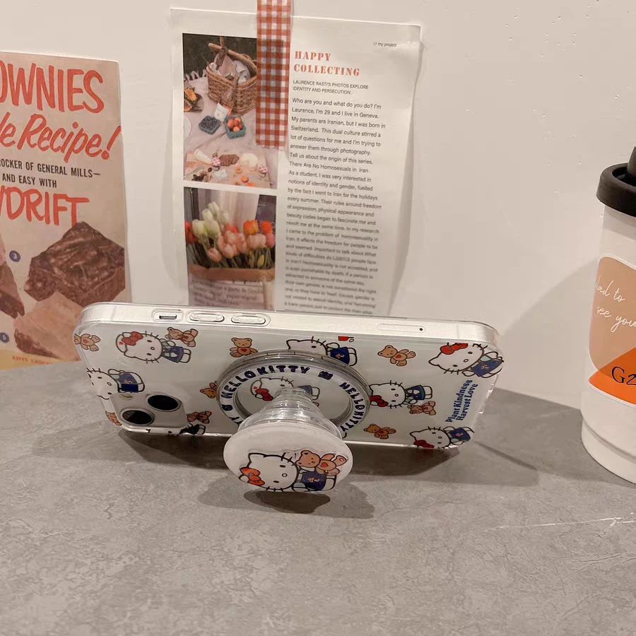 Süße Hello Kitty Magnetische Halterung Magsafe Wireless Charge Handyhülle für Samsung Galaxy S25 Edge 5G S24 S22 S23 Plus Ultra Shell