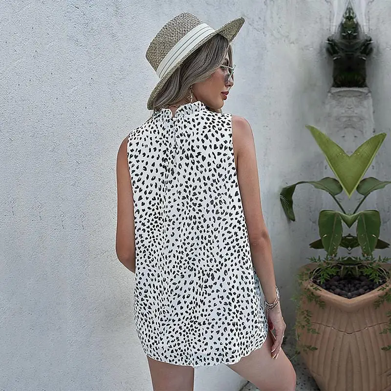 Damska letnia kamizelka Neline, nowa, krzyżowana, w panterkę, okrągły dekolt, top, odzież wierzchnia, kamizelka damska, materiał poliestrowy.