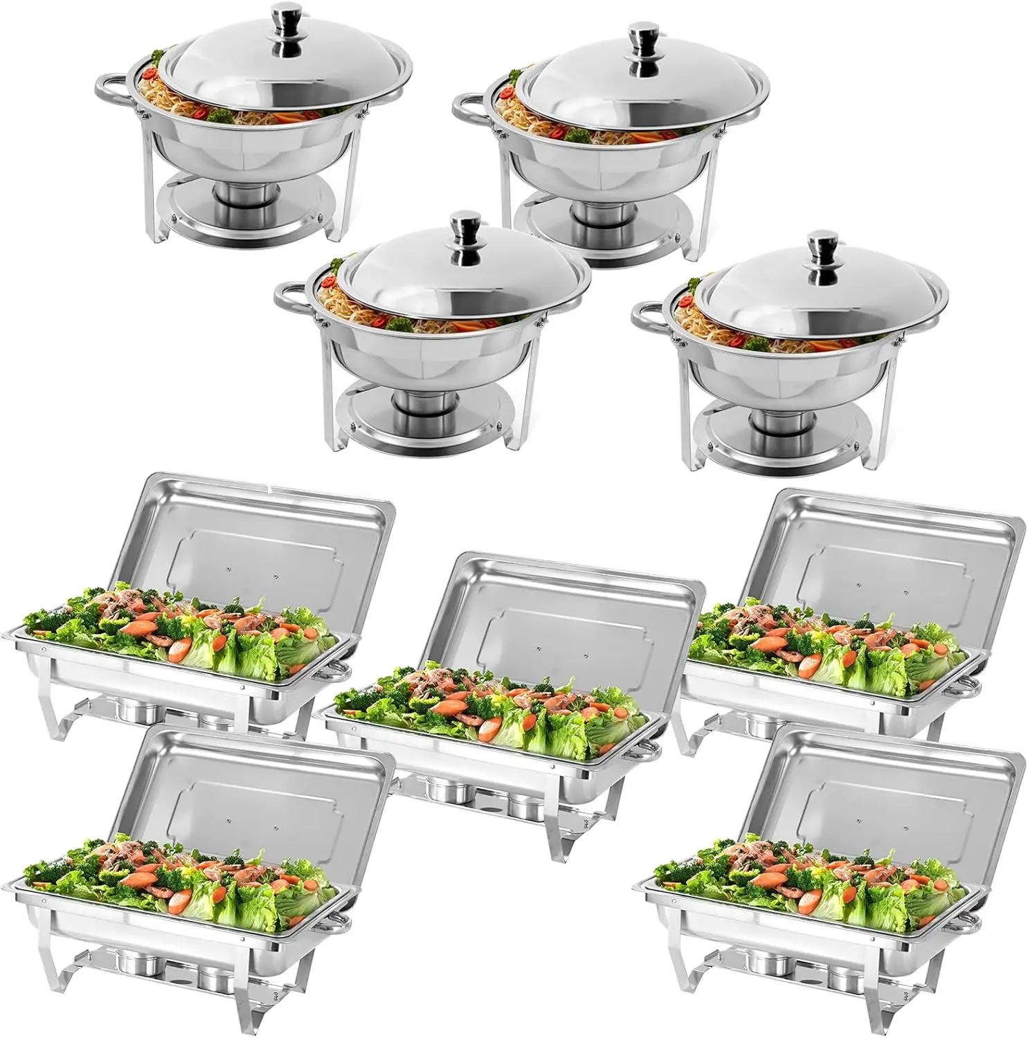 9 Packs Chafing Dish Buffet Set, 8 Quart Stainless Steel Buffet Servers And Warmers (5 X 8Qt Full Size + 4 X 8Qt 1/2 Pan Size)