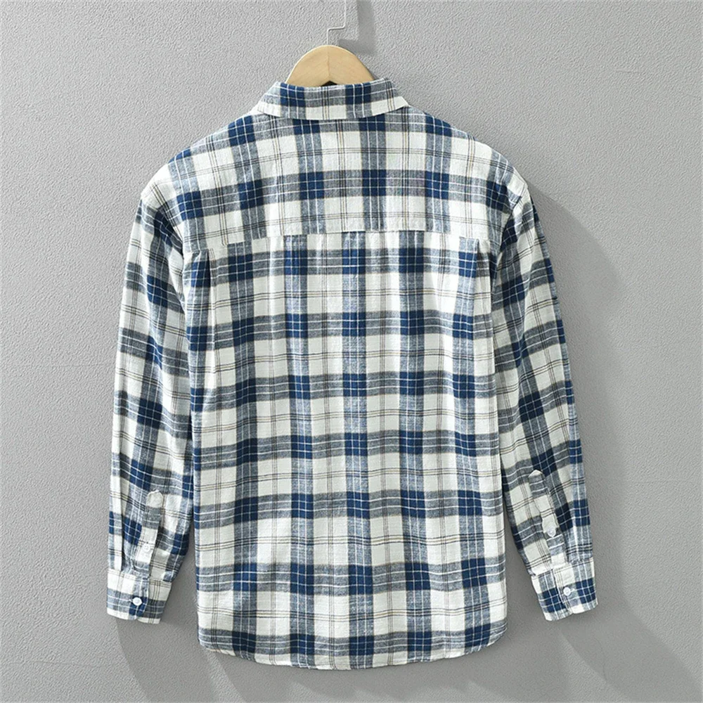 Cotton check shirt men's vintage clothes loose long sleeves shirts casual plaid Autumn mens clothing fashion 2024 Tops for men