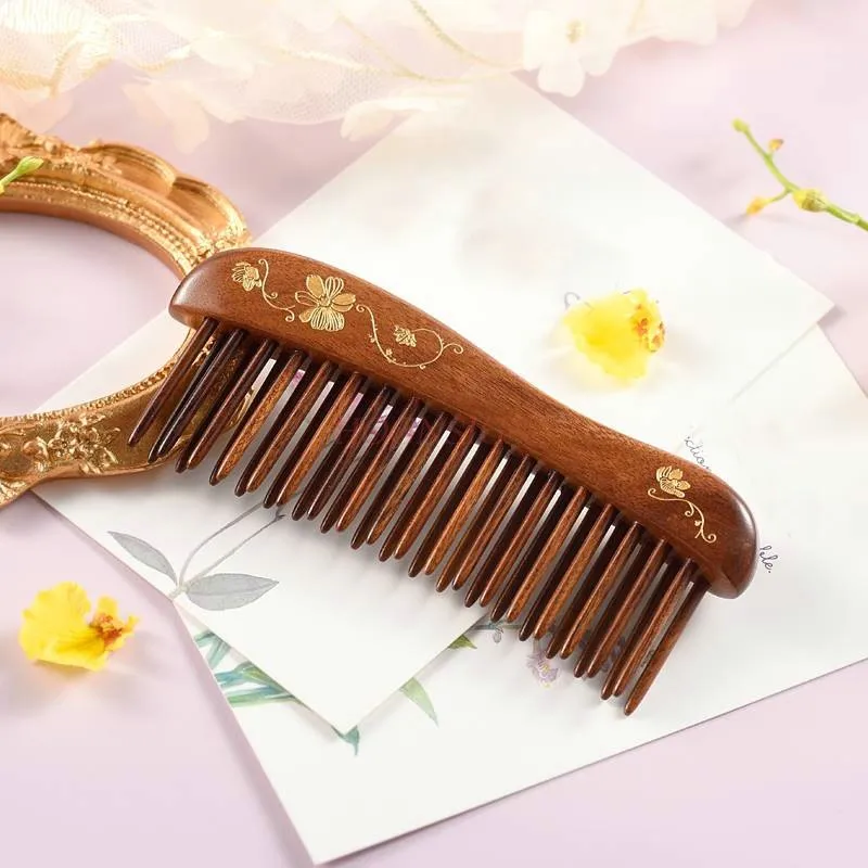 Wooden Hair Comb Wide-tooth Inserted Teeth for Women Curly Hair