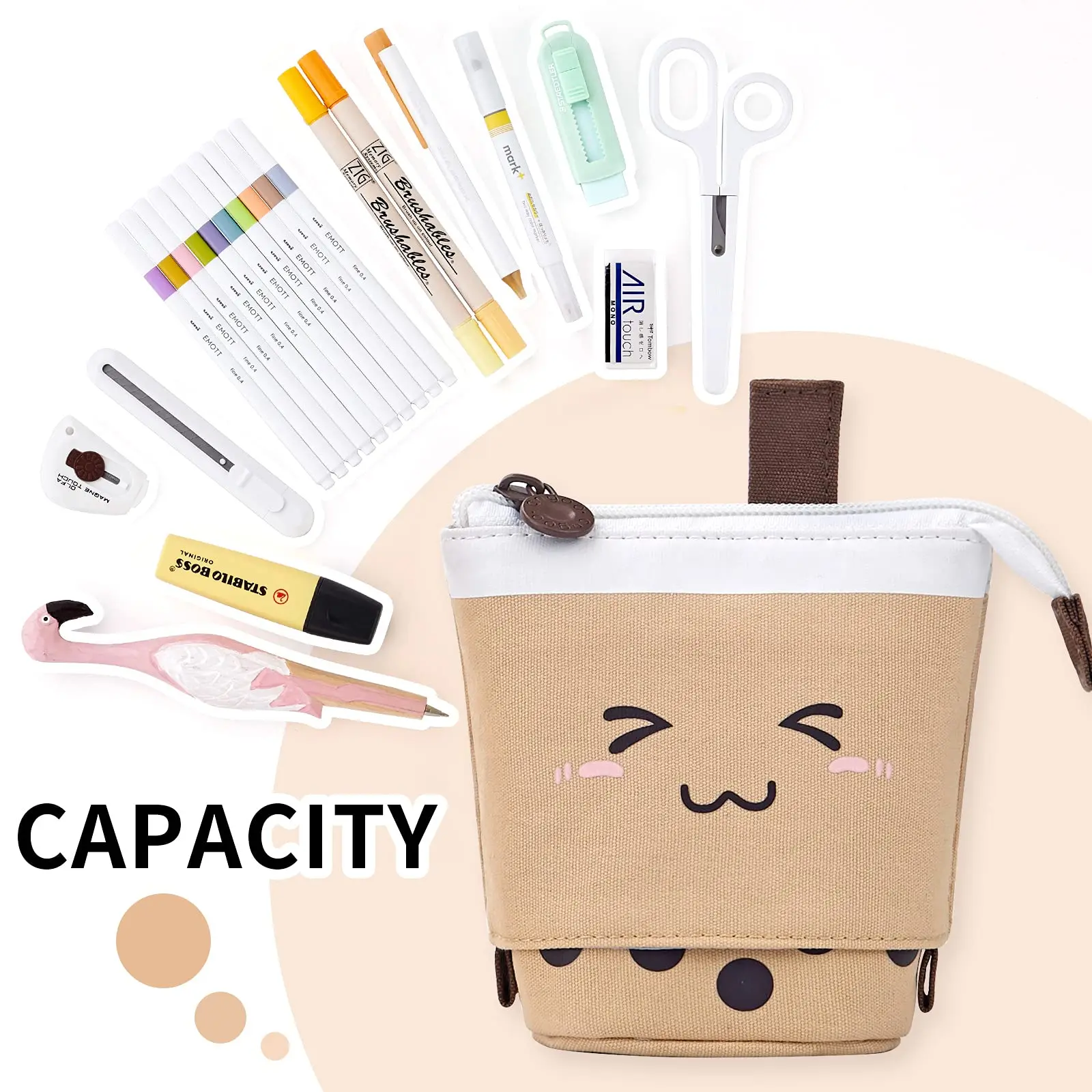 Standing Milk Tea Pencil Case, Cute Telescopic Pen Holder, Students Stationery Pouch, Pen Box for School, Office Supplies Bag