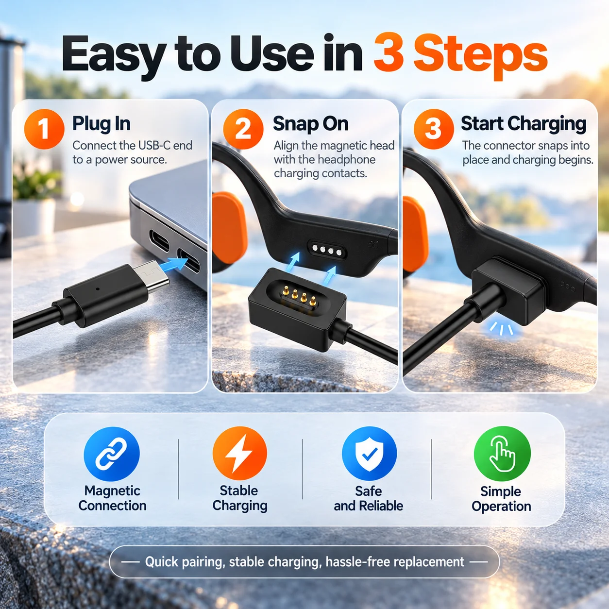 Replacement Magnetic Charging Cable USB Cord Charger For Xiaomi Bone Conduction Headphones 2（M2447E1） USB Charger