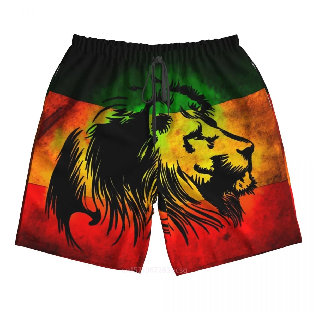 2025 Summer Polyester Lion Jamaica Flag Country 3D Printed Men's Board Shorts Beach Pocket Running Summer Pants