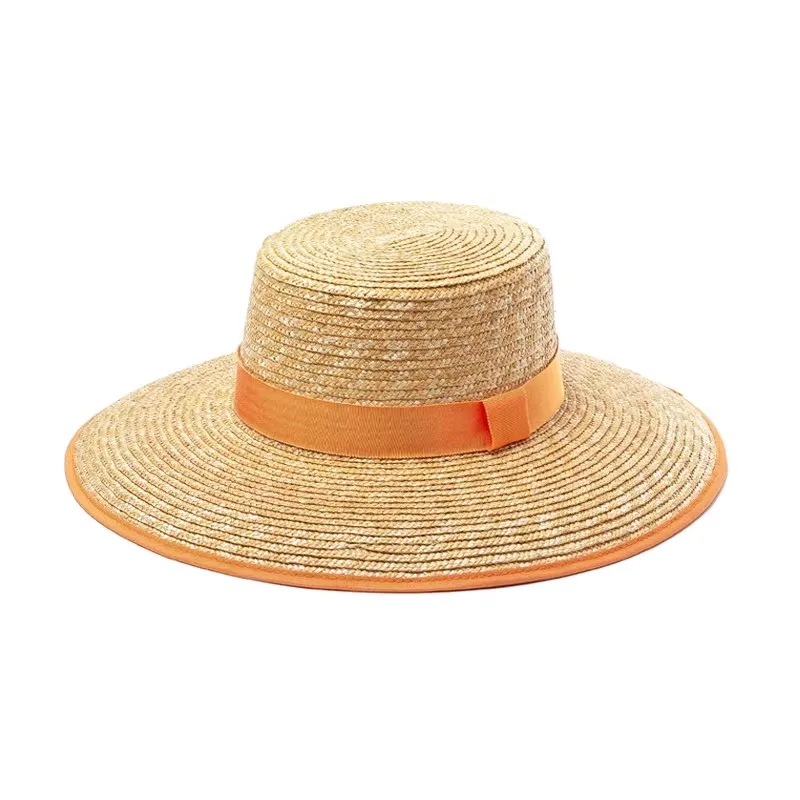 

Соломенная шляпа с плоским верхом и окрашенными полями, женская праздничная шляпа от солнца в стиле Хепберн, соломенная шляпа с широкими полями и ремешком, солнцезащитная шляпа