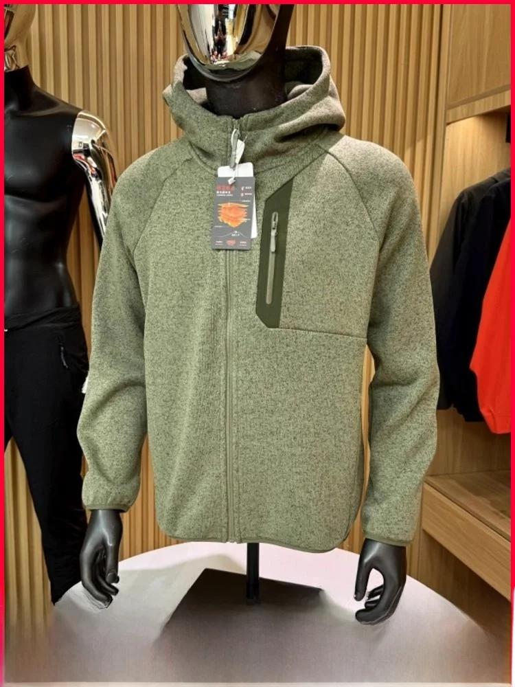 

Men's Knitted Fce Jaet with Hood Long Sve Casual Warm Outerwear Polyester Fiber Stand Fit Autumn Winter Coat