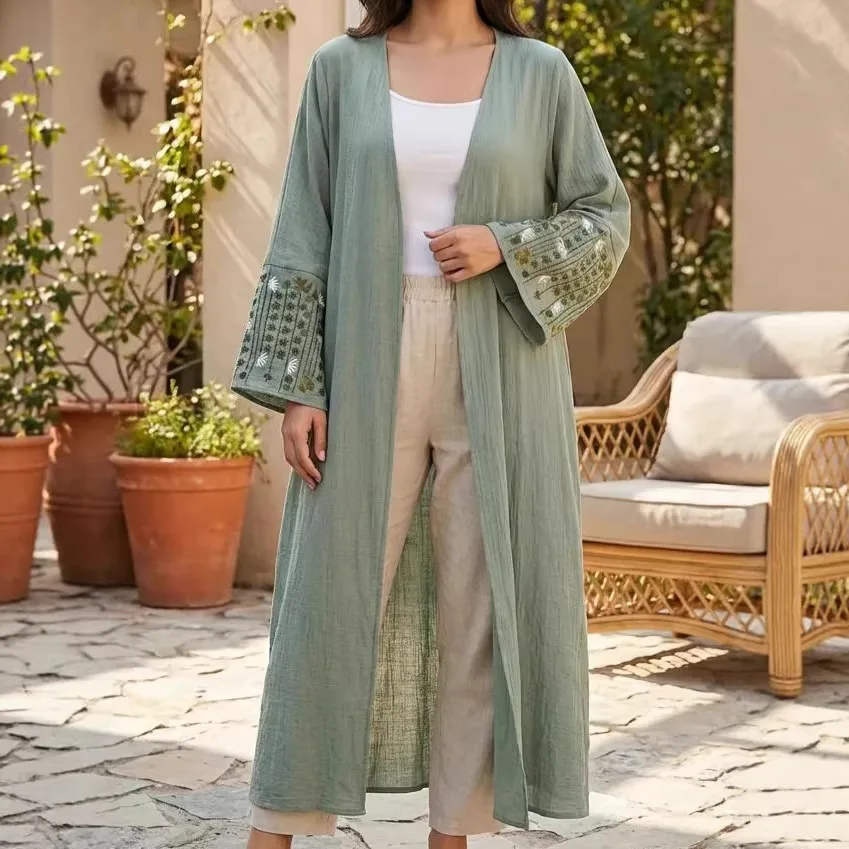 Eid Ramadan Kimono Ricamo Abaya Abito musulmano Donna Dubai Caftano Cardigan Islam Abbigliamento Turchia Caftano Robe Kebaya Jalabiya