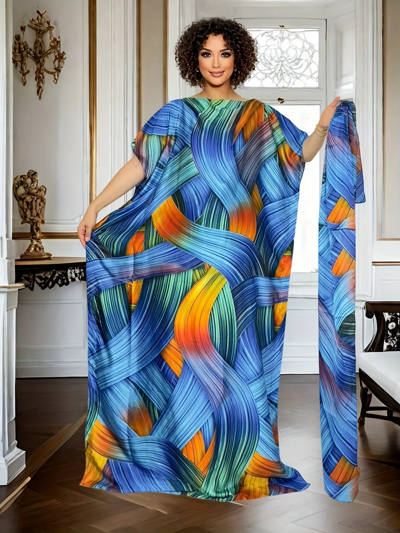 

Luxury Chiffon Batwing Sleeve Floor-Length Evening Gown - Women's Elegant Mother of Bride Dress Cocktail Party Dress
