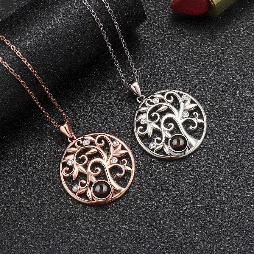 

New Tree of Life Photo Projection Necklace For Women Custom Photo Necklace Jewelry Memorial Gift Christmas Gift for Her