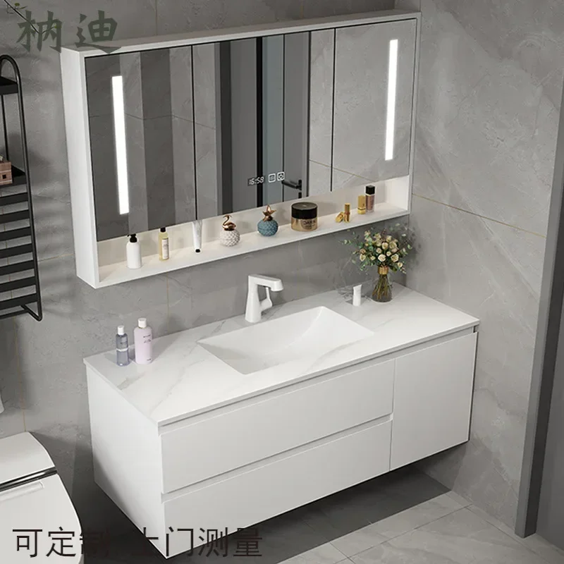 Bathroom furniture simple modern bathroom cabinet combination face wash basin basin solid wood rock plate double basin