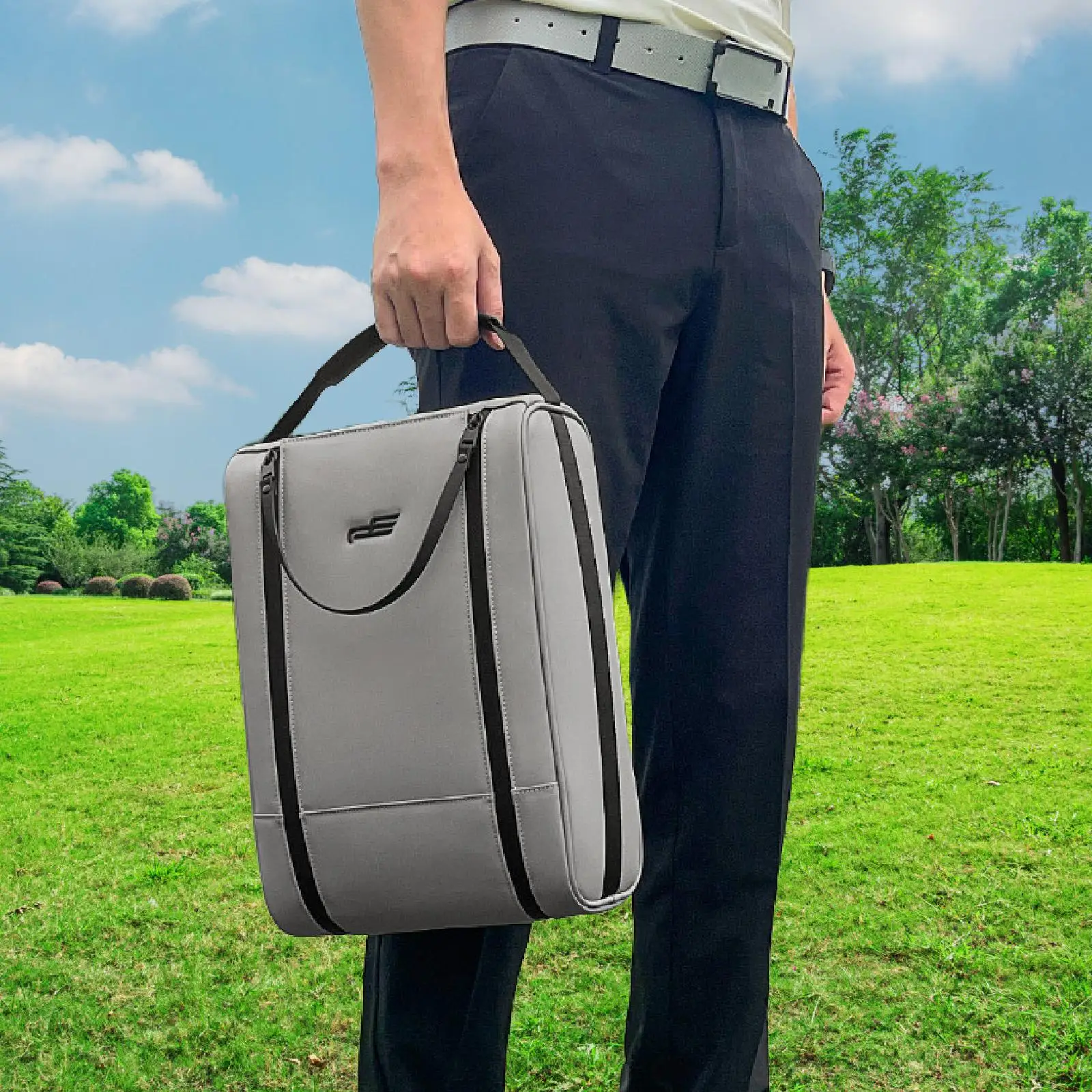 

Zipper Golf Shoes Bag PU Leather Travel Organizer Shoe Tote for Sport Golf Accessories Packing