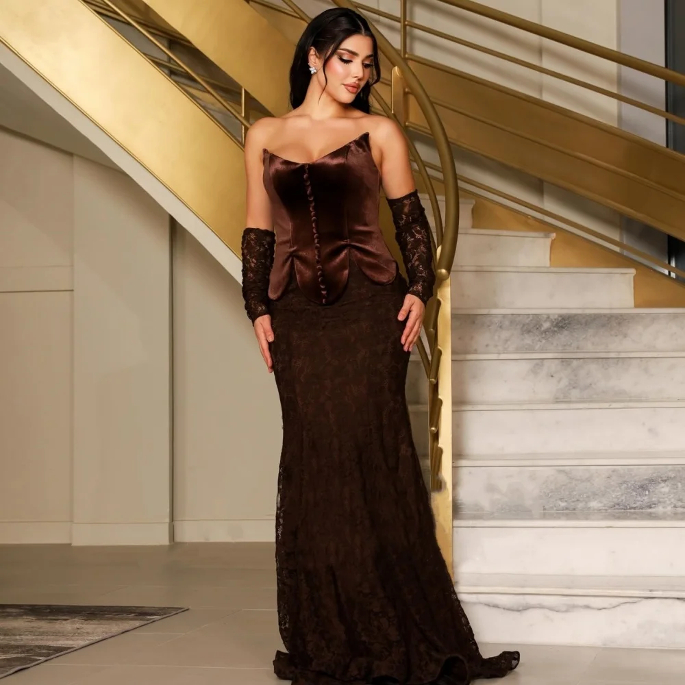 

Customized Chic Strapless Temperament Evening Dress Classic Lace Mermaid Long Dresses Bespoke Occasion Elegant Party Gown