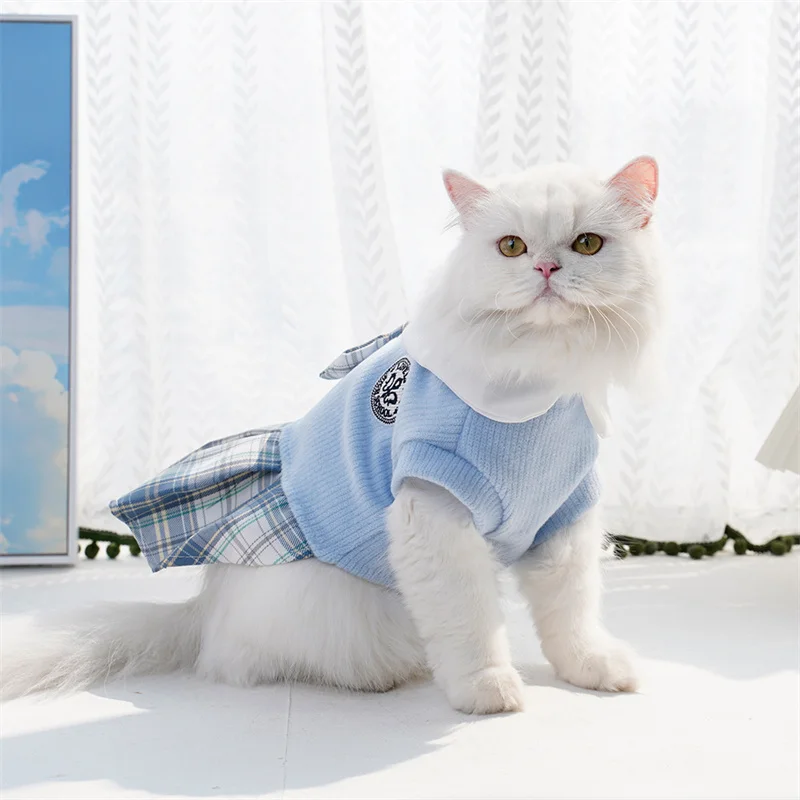 College Style Cute Pet Clothing Dog Dress for Small Dogs Cats Plaid Skirt Spring Clothes Cat Chihuahua Teddy Yorkshire Costume