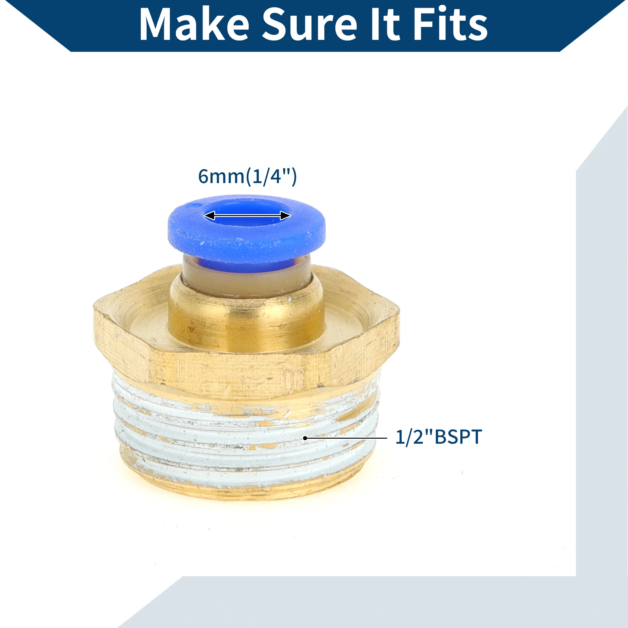 

UXCELL Push to Connect Air Fittings 1/4" Male Thread Air Line Quick Connector Plastic Metal 1/2" BSPT 20 Pcs Blue