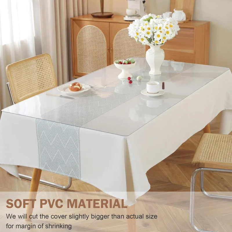 2mm Thick 54 x 96 Inch Clear Table Cover Protector, Plastic Table Protector Dining Room Table, Clear Tablecloth Protector, T