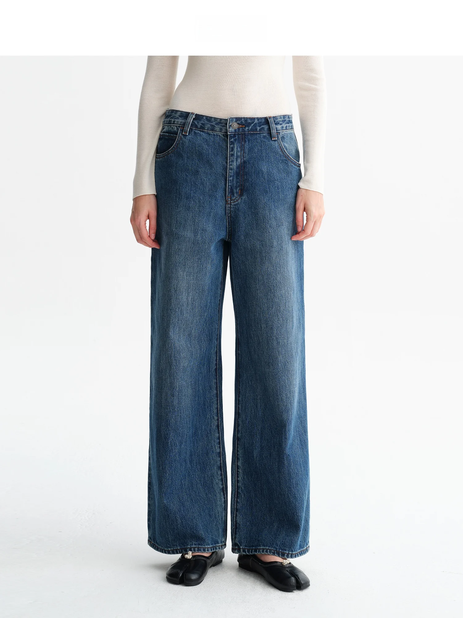 Casual Cotton Denim Straight Leg Loose Fit Washed Long Pants Simple Artistic Women's Jeans Comfortable Natural Waist Trousers