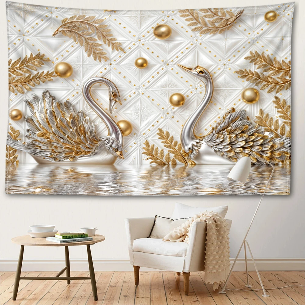 Golden swan print tapestry, modern style, suitable for wall decoration in bedrooms, study rooms, and living rooms