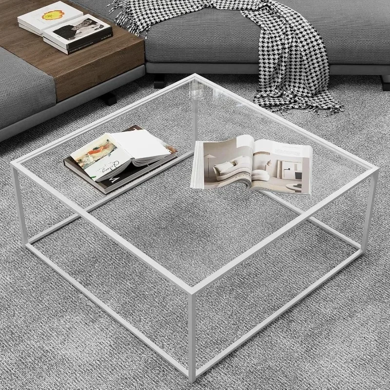 

Glass Coffee Table - Perfect for Small Spaces, Modern Minimalist Center Table for Living Room Home Office, Easy to Assemble