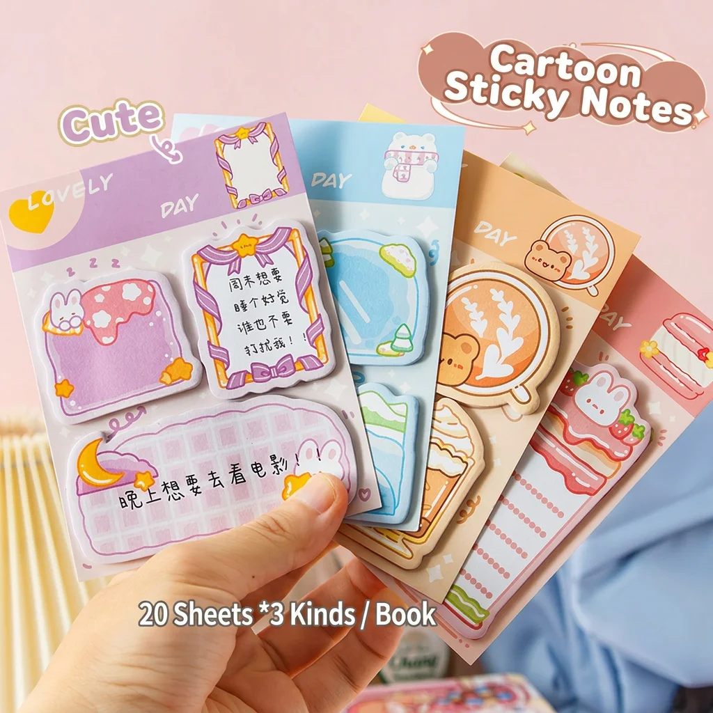 

Cute Bunny Bear Memo Pads High-Quality Journal Decoration Sticky Notes Cartoon Adhesive Notes Stationery Notes Back To School