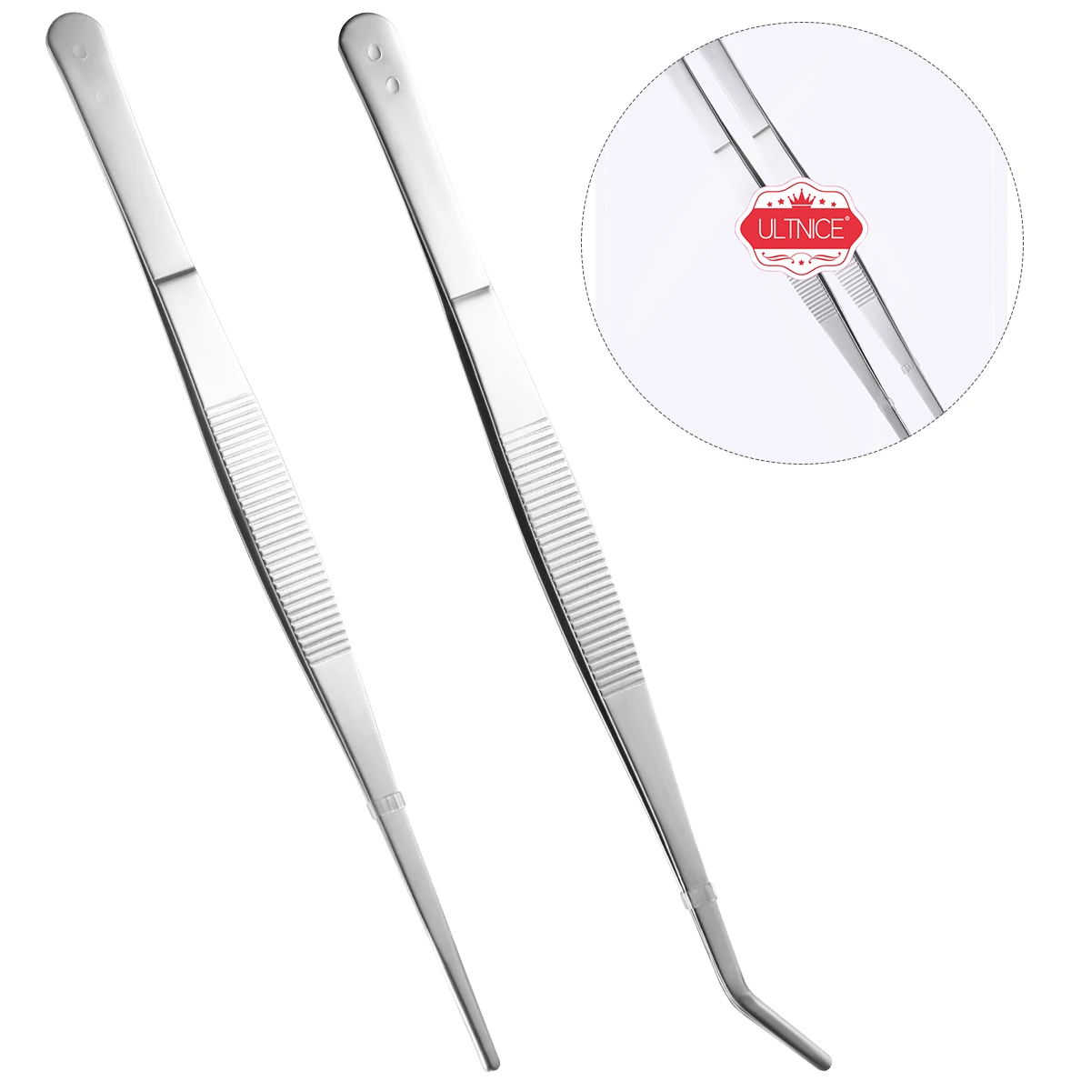 

Stainless Steel Tweezers 25cm Silver Straight Curved Angled Feeding Tongs for Aquarium DIY Tea Landscape Manual Work Pet