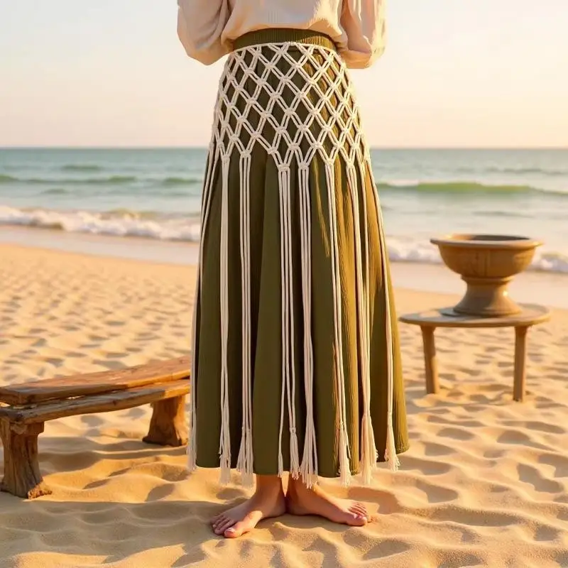 Netted Fringe Waistband Handwoven Bikini Cover Up Skirt Festival Street Sle Me Top Soulful Accessory For Suits Jeans Waistline