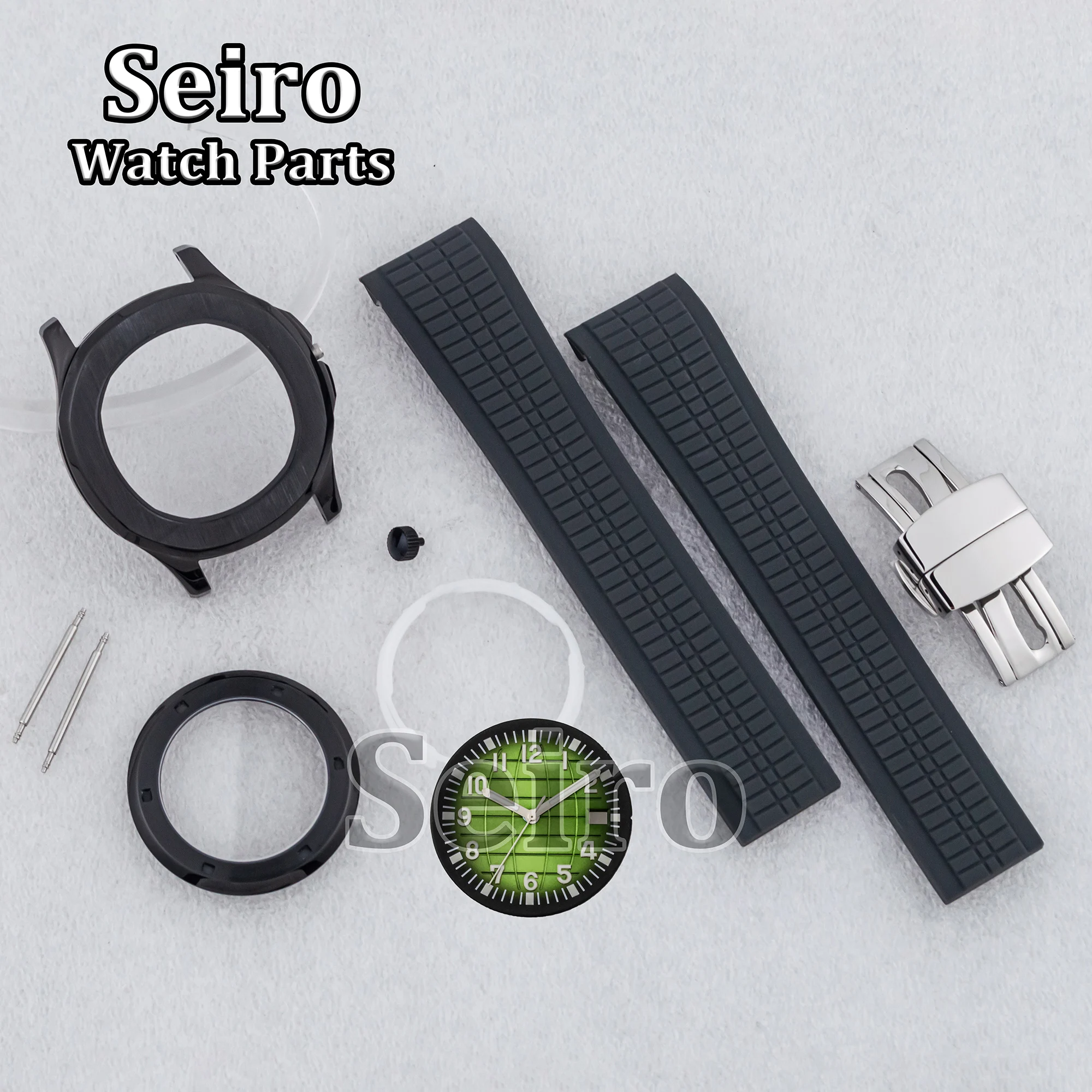 42MM Watch Case Rubber Strap 32MM Luminous Dial Hands Green Gray Bracelet 10ATM Parts for AQUANAUT Nautilus NH35 NH36 Movement