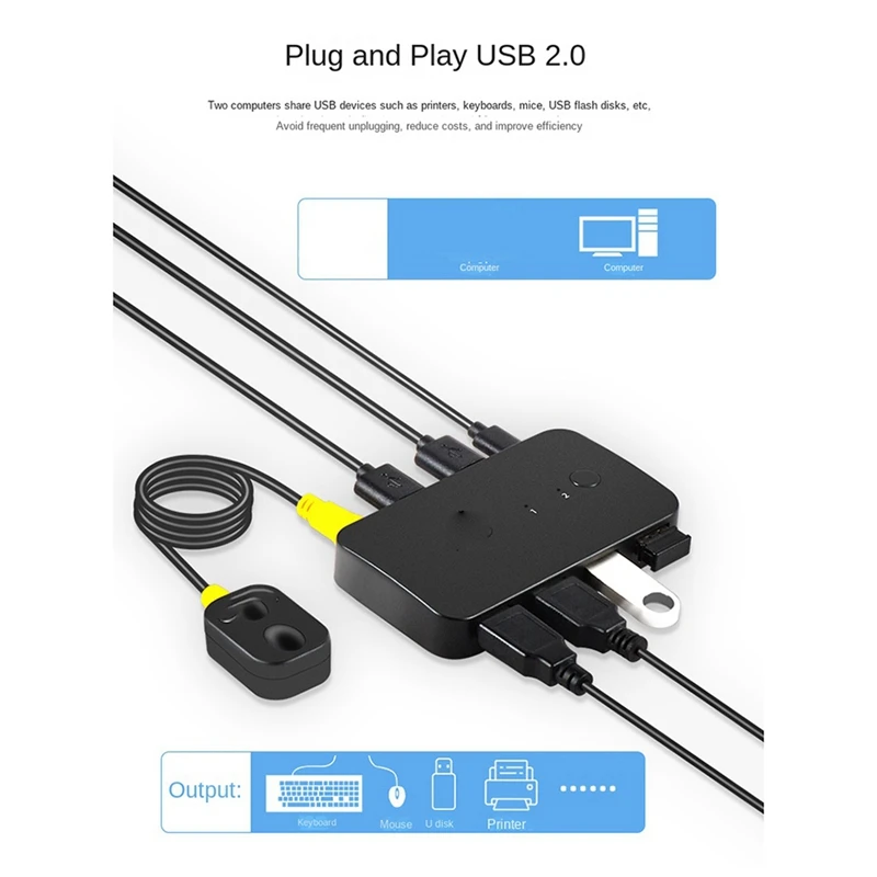 

KVM-переключатель, контроллер с общим контроллером, адаптер концентратора, USB, 2 входа, 4 выхода, подходит для ноутбука, принтера, клавиатуры, мыши, монитора