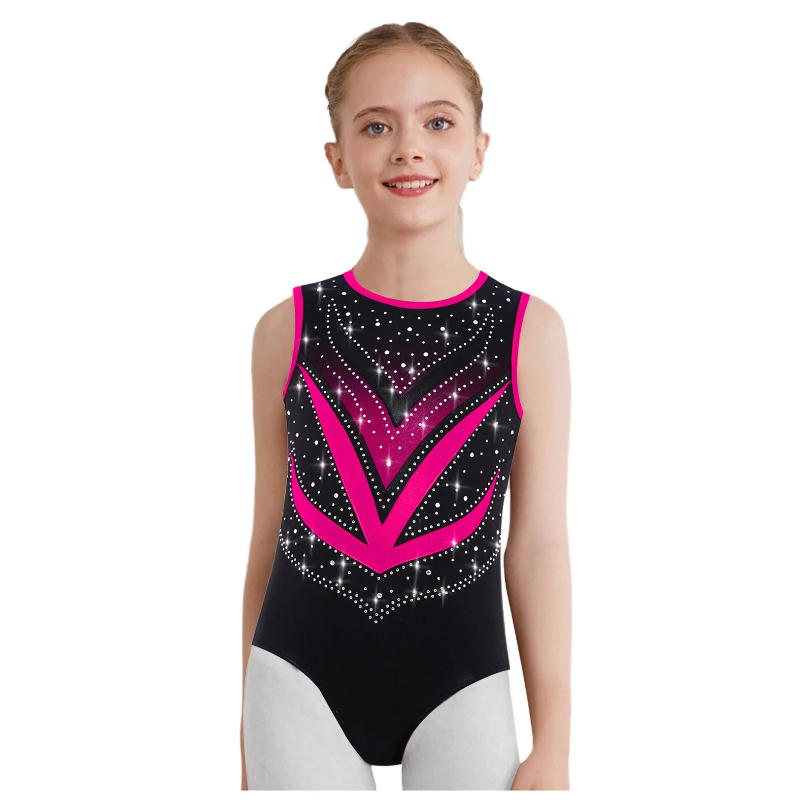 Body da ginnastica ritmica per bambini Body color block Abbigliamento da ballo Ragazze Strass Tute da pattinaggio di figura Bambini Nappe Body