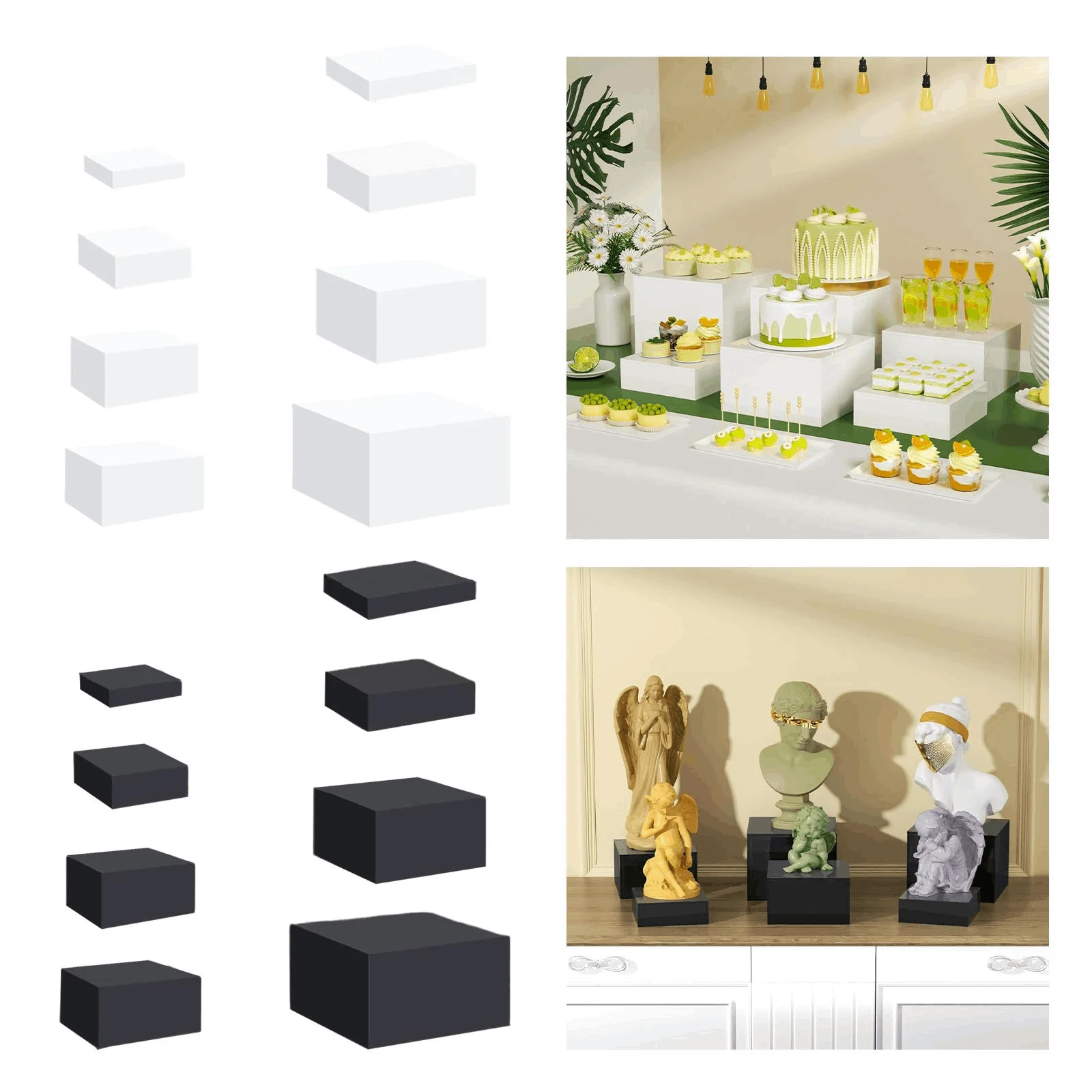 

8pcs Acrylic Buffet Riser Cube Display Box Riser Nesting Riser Stands for Food Cake Dessert Nesting Buffet Riser Cakes