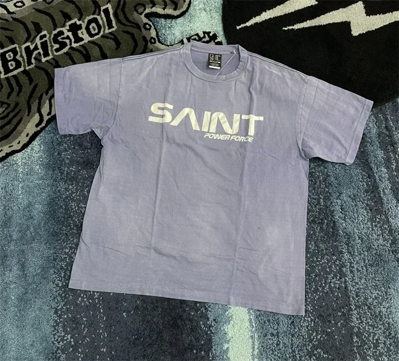 

24ss Letter Logo Saint Michael T-Shirts For Men Women 1:1 Top Quality Pure Cotton Washed Oversized T Shirt