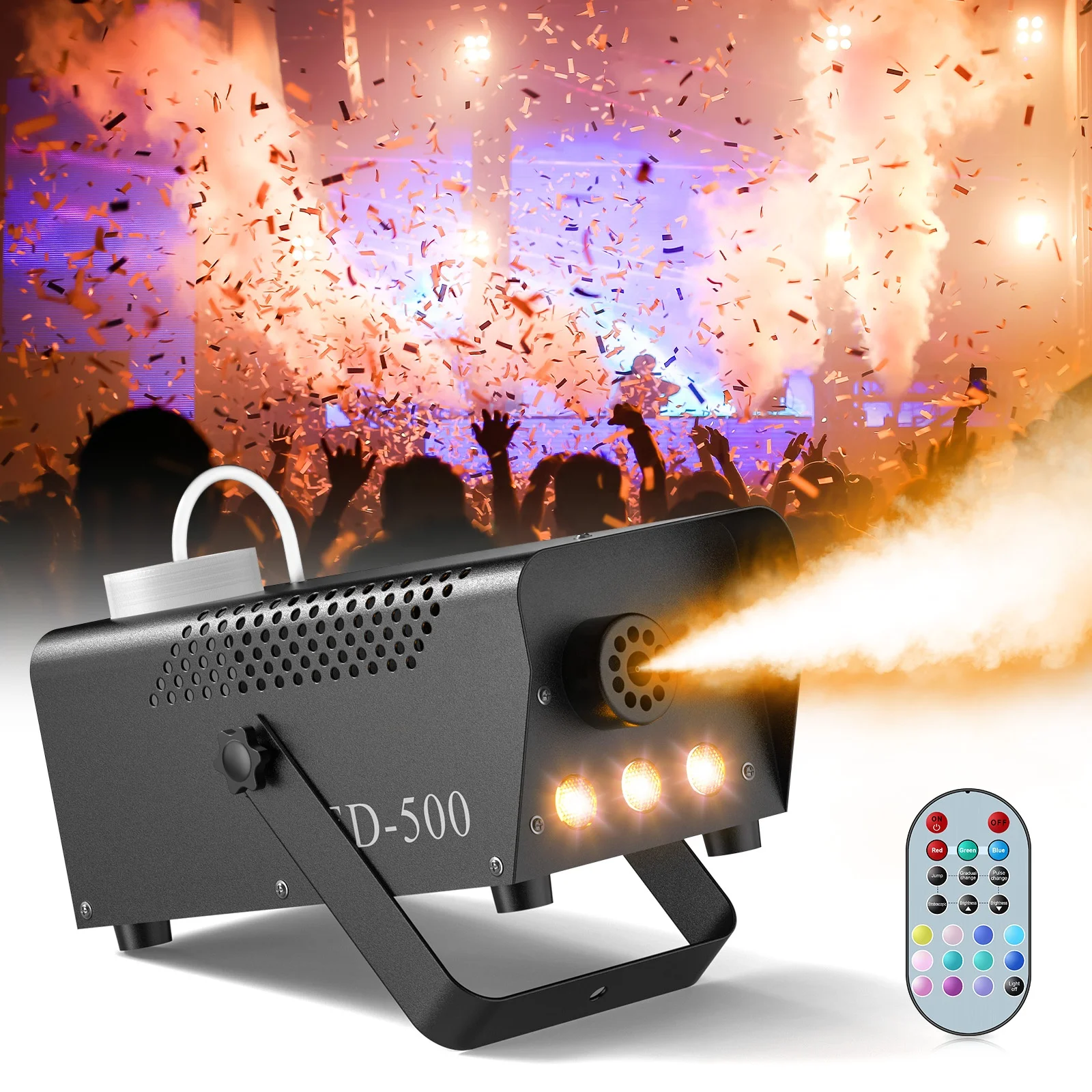 500 Watt Smoke Machine RGB 3 Light Emitting Diode Mixer with Remote Control Stage Smoke Ejector for Party DJ Disco Halloween