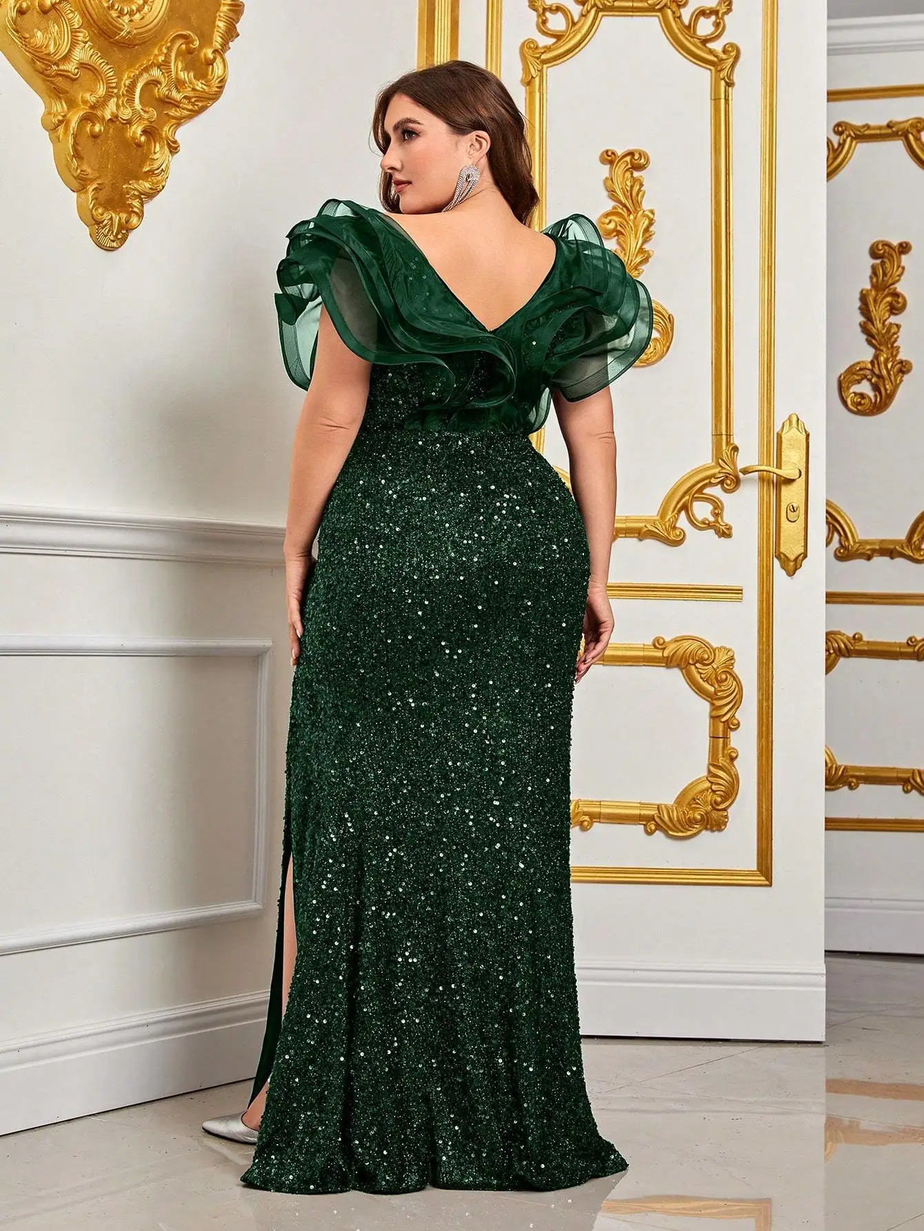 Plus Size Female Dresses V-neck Tiered Sleeve Sexy Slit Summer Dress For Women 2024 Elegant Lady Wedding Party Dresses