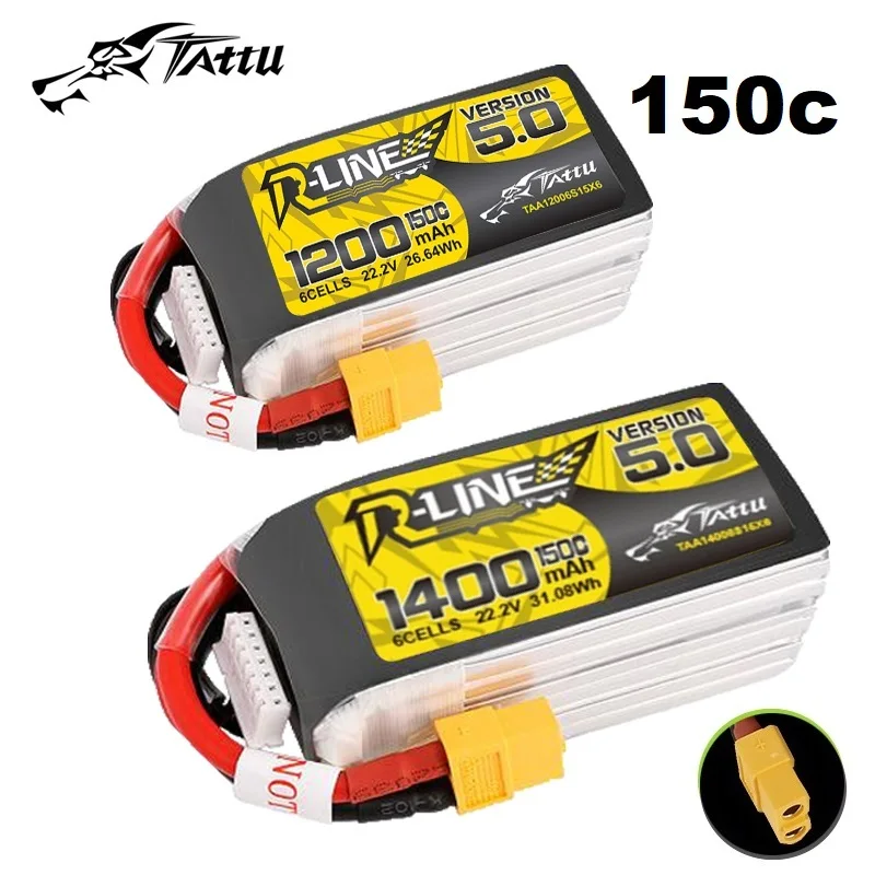 

TATTU R-LINE 5,0 1200/1400mAh 150C 22,2 V LIPO аккумулятор для радиоуправляемого вертолета квадрокоптера FPV гоночного дрона с батареей XT60 6S