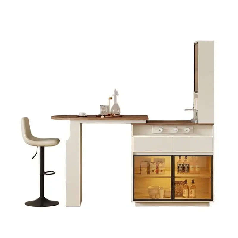 Solid wood bar table Household living room partition Sofa side Small apartment bar Light luxury telescopic storage cabinet