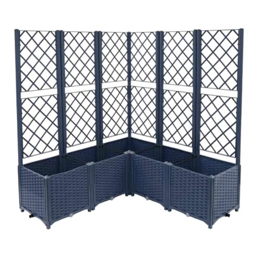 Raised Garden Bed with Trellis, Privacy Screen Planter Box and Diamond Lattice Trellis, Standing Vertical Horticulture Trelli P