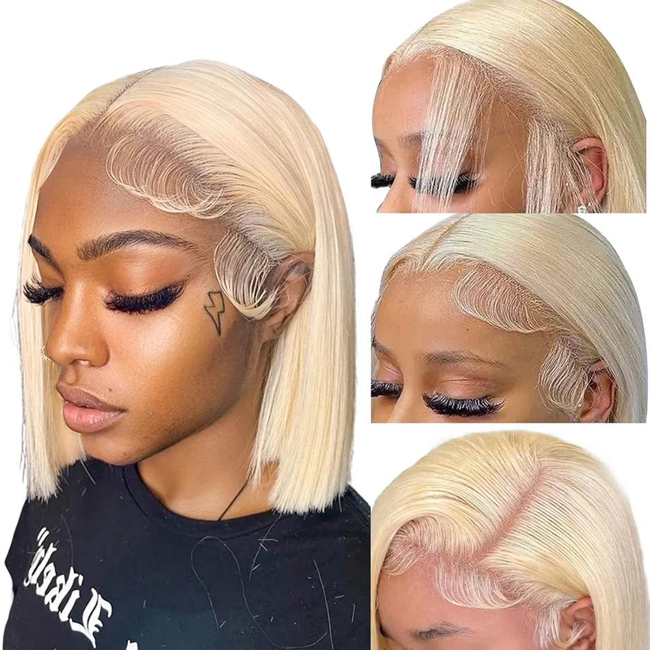 

613 Honey Blonde Short Bob Wigs 13x4 Lace Front Human Hair Wigs Pre Plucked 613 Straight HD Lace Frontal Wigs For Black Women