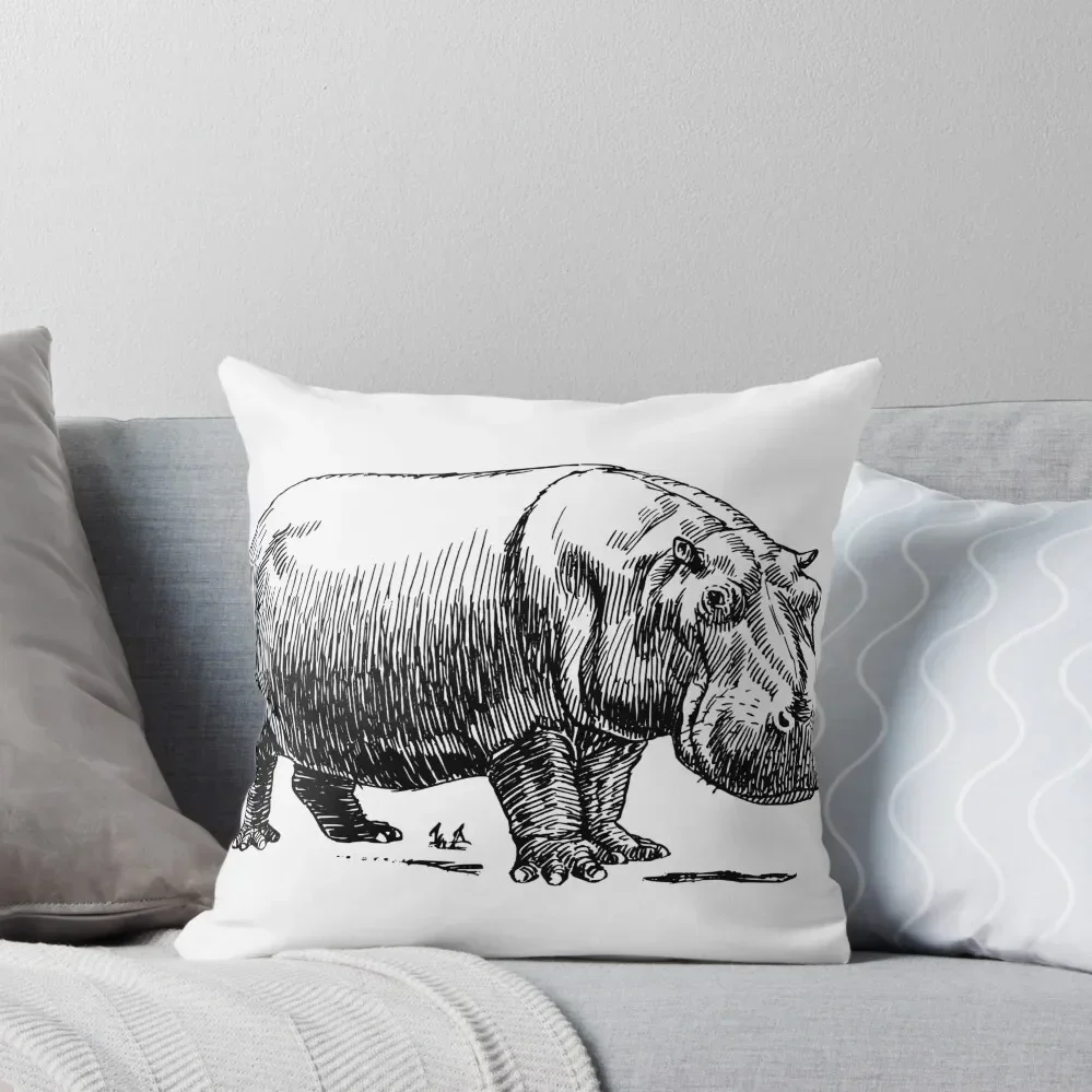 

Hippo Drawing Throw Pillow Covers For Sofas Embroidered Cushion Cover pillowcases for sofa cushions Pillows Aesthetic pillow