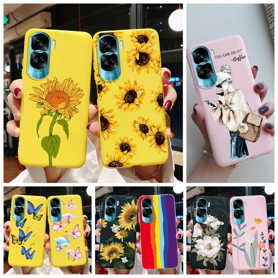 For Honor 90 Lite Pro Back Cover Coque Sunflower Heart Girl Soft Silicone Funda Case For Huawei Honor90 Honor 90 Lite Pro Bumper