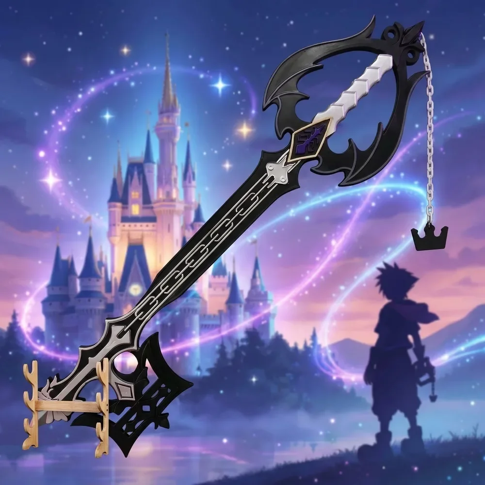 Kingdom Hearts 42in 108cm Black White Keyblade Plastic Ninja Knife Sabre Sword Safe Unsharpened Cosplay Display Photo Prop Set