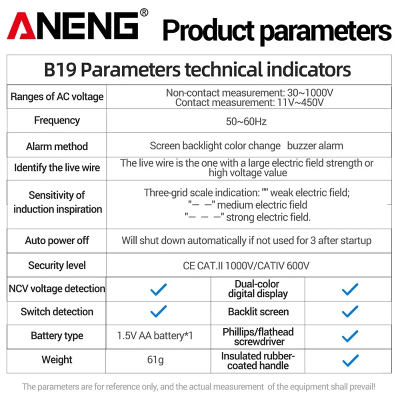 

ANENG B19 Pro Smart Voltage Tester Pen AC 30-1000V NCV Digital Detector, Breakpoint Finder with LED Display for Electrician Tool