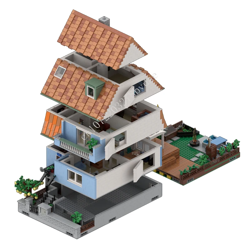 6658PCS Rumah Keluarga Bertingkat MOC Model Pemandangan Jalan Kreatif Blok Bangunan Arsitektur DIY Edukasi Model Perakitan Mainan