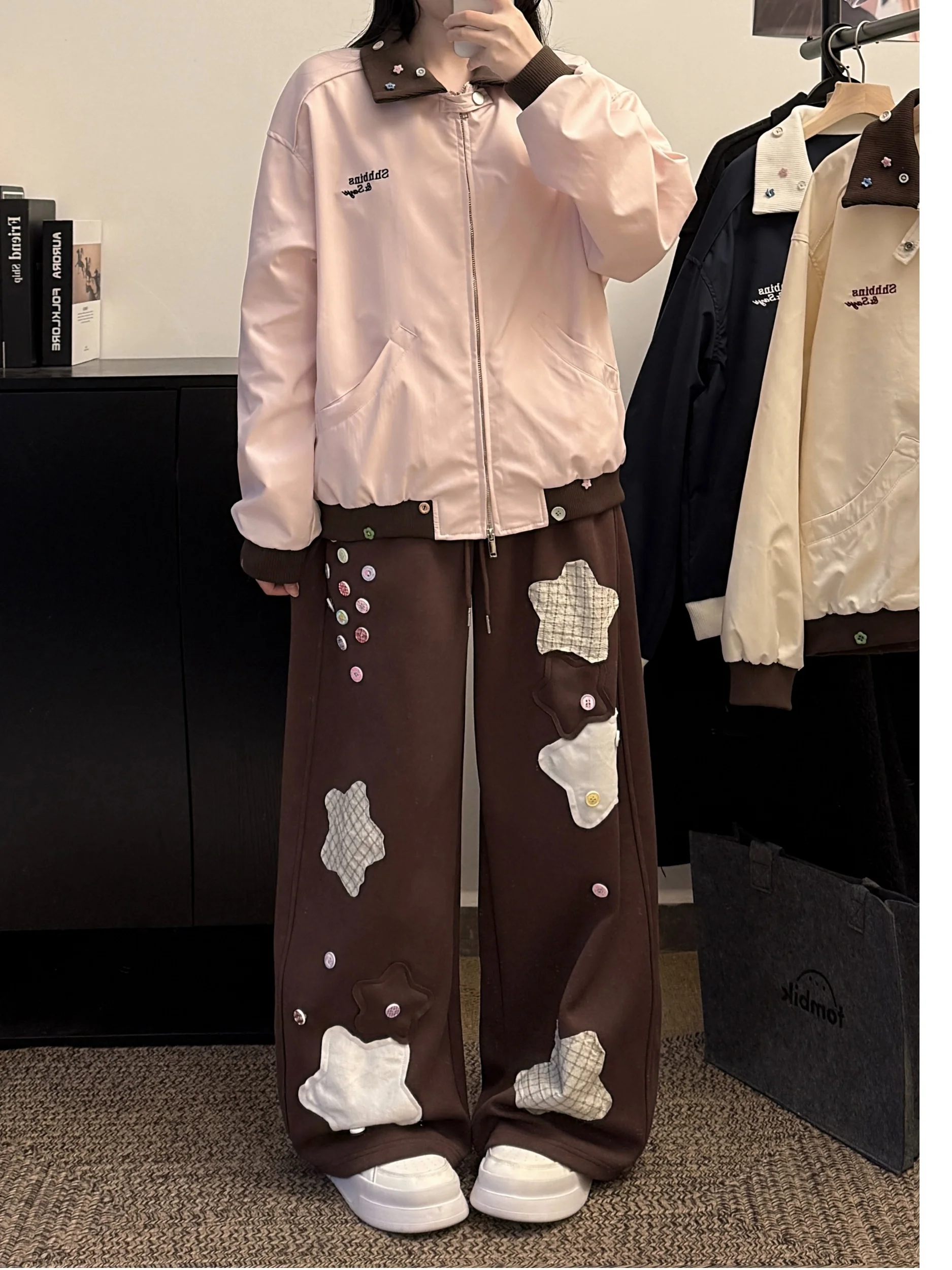 

American Barn Sle Color Blo Contrast Collar Baseball Jaet Women's Casual Spring Autumn Couple's Baseball orm